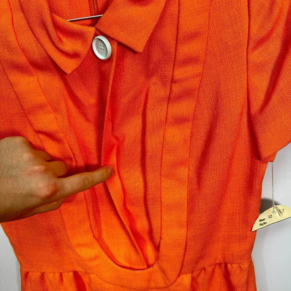 Vintage Deadstock Orange A line Collared Dress 12 - Picture 6 of 6